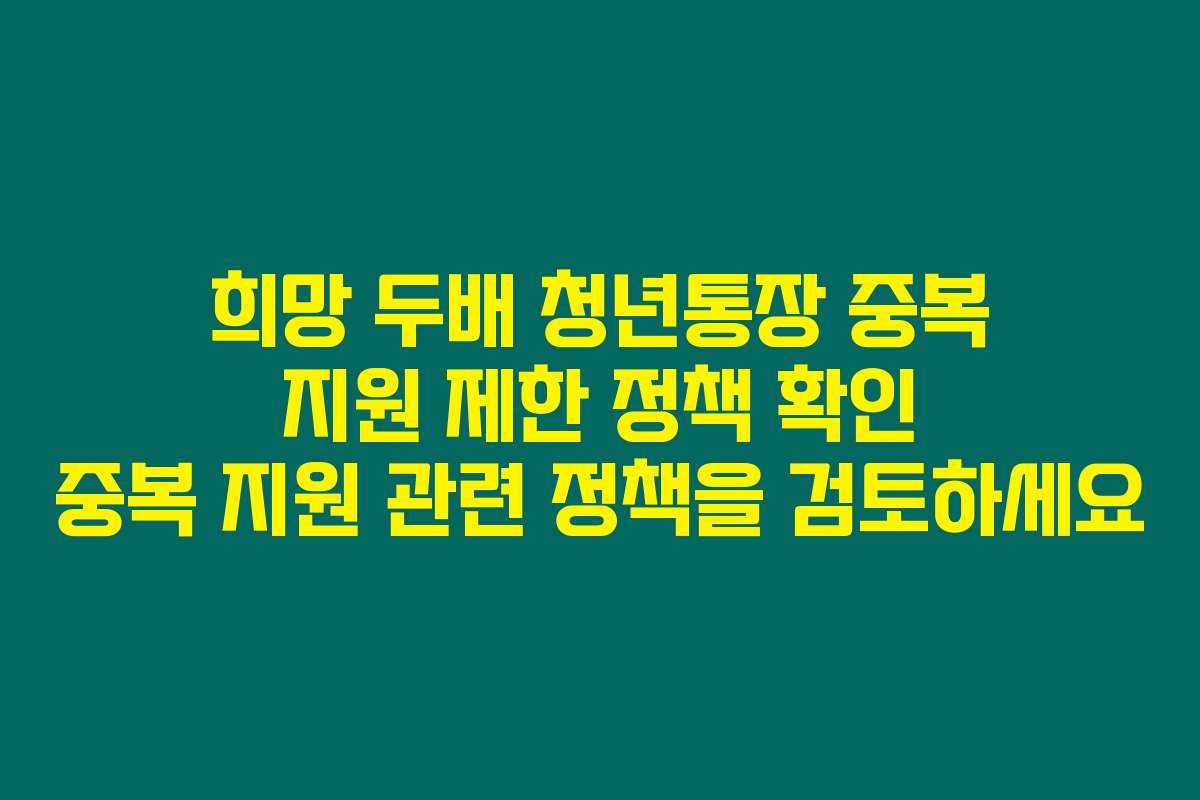 희망 두배 청년통장 중복 지원 제한 정책 확인 중복 지원 관련 정책을 검토하세요