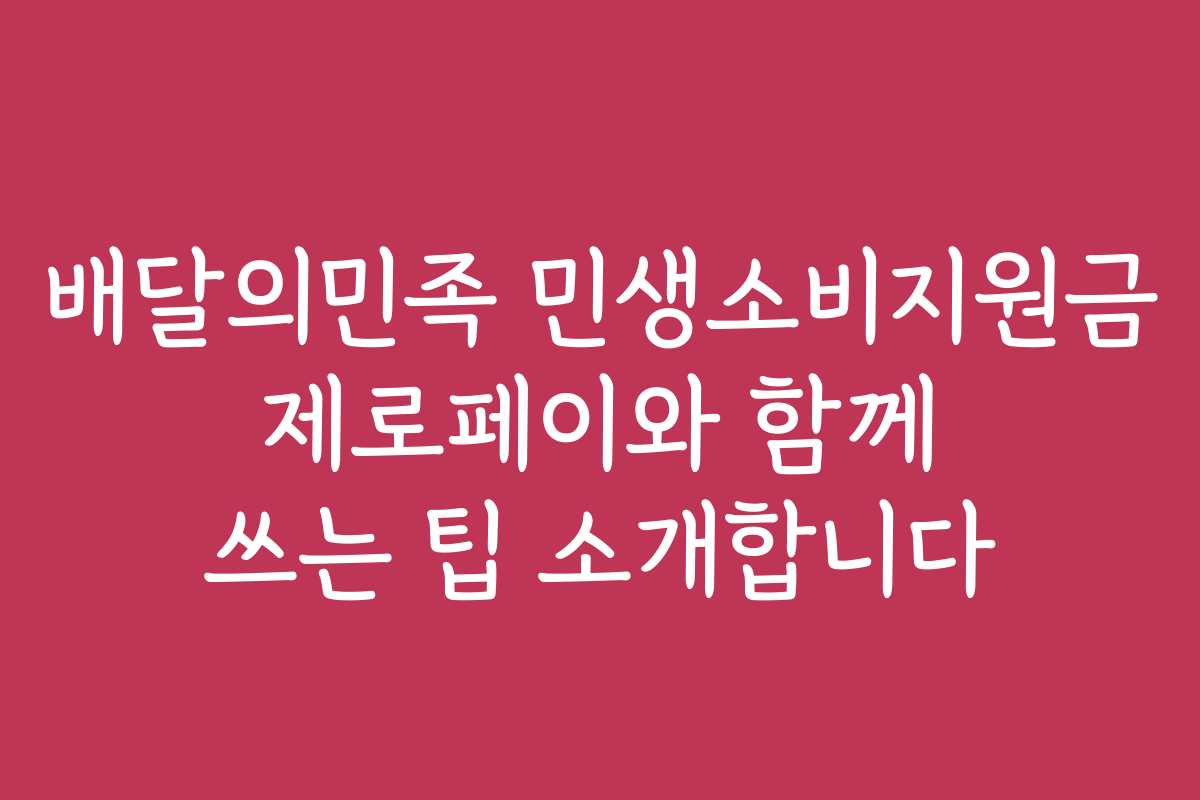 배달의민족 민생소비지원금 제로페이와 함께 쓰는 팁 소개합니다