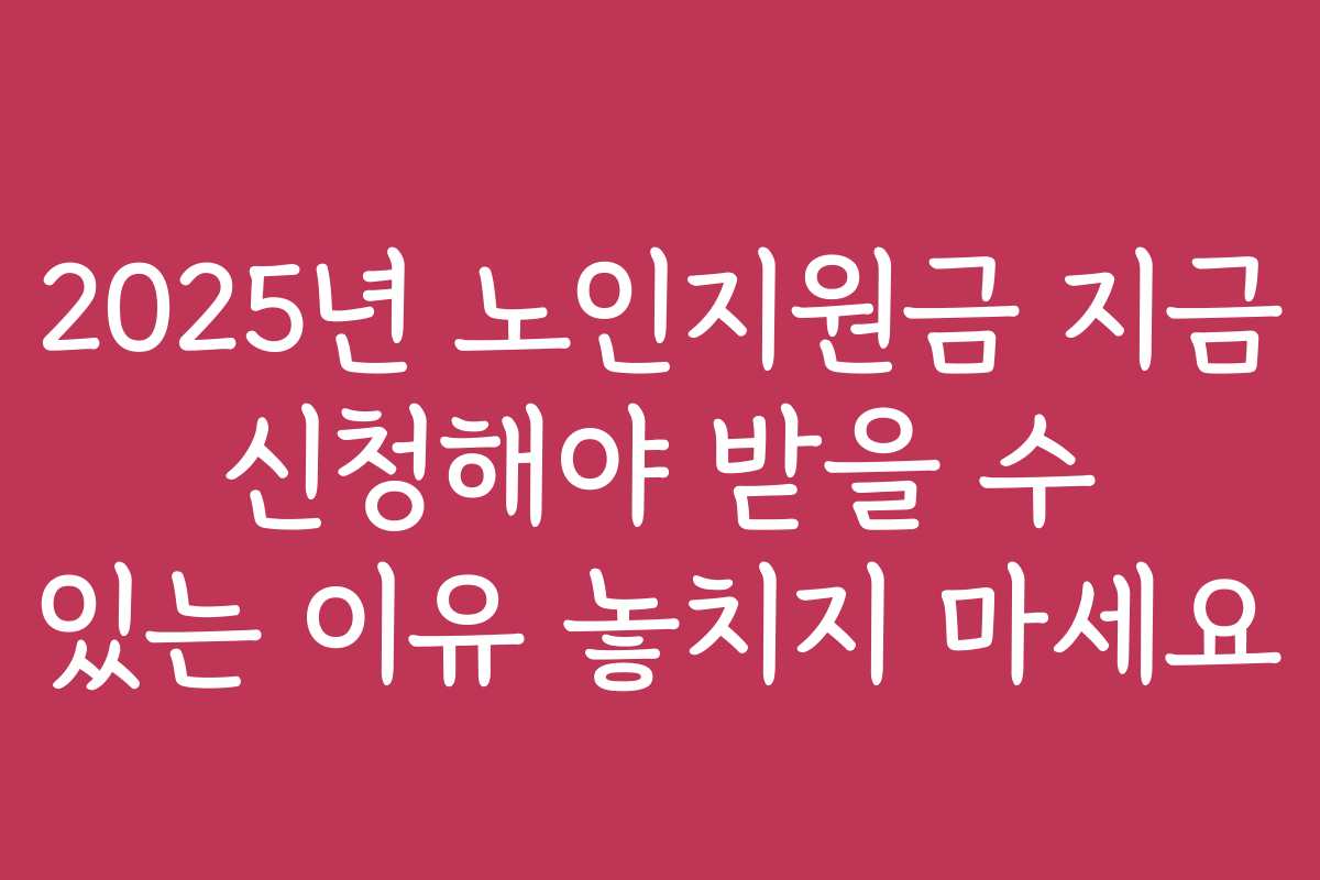 2025년 노인지원금 지금 신청해야 받을 수 있는 이유 놓치지 마세요