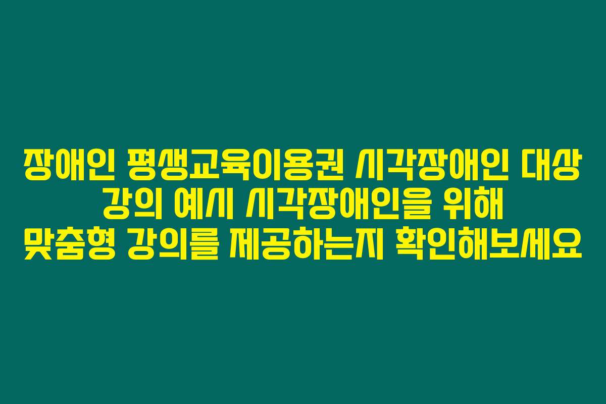 장애인 평생교육이용권 시각장애인 대상 강의 예시 시각장애인을 위해 맞춤형 강의를 제공하는지 확인해보세요