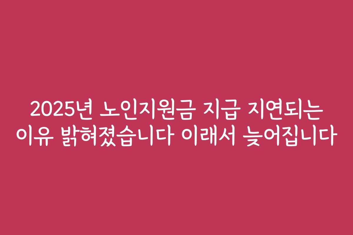 2025년 노인지원금 지급 지연되는 이유 밝혀졌습니다 이래서 늦어집니다