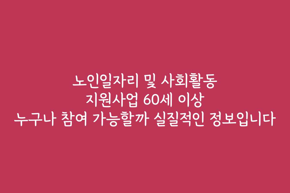 노인일자리 및 사회활동 지원사업 60세 이상 누구나 참여 가능할까 실질적인 정보입니다