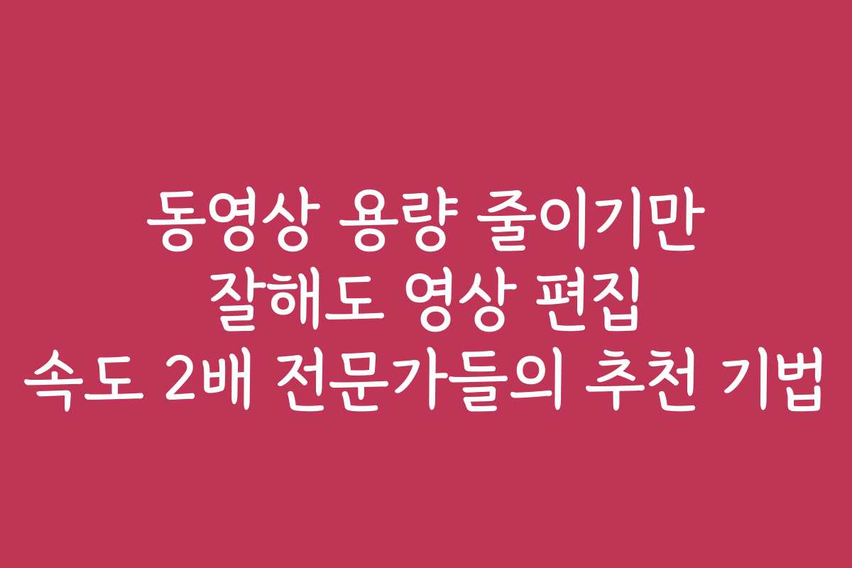 동영상 용량 줄이기만 잘해도 영상 편집 속도 2배 전문가들의 추천 기법