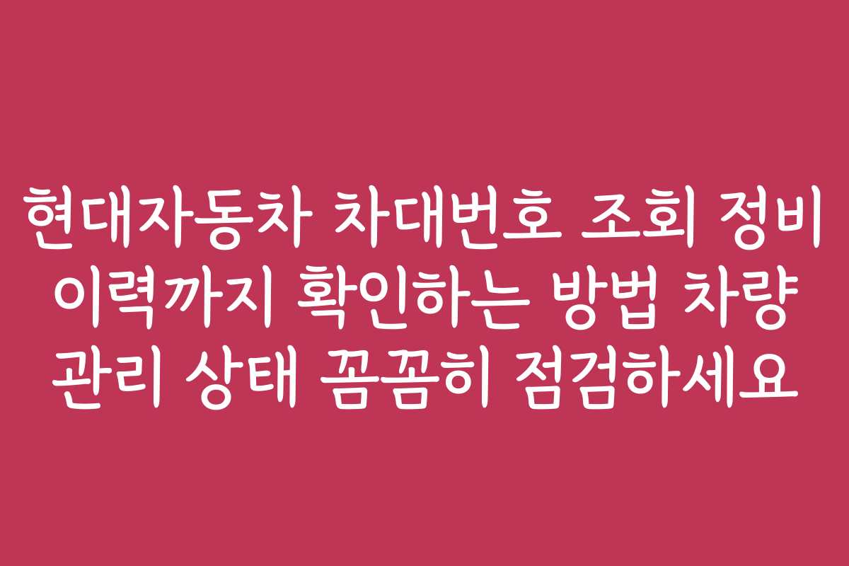 현대자동차 차대번호 조회 정비 이력까지 확인하는 방법 차량 관리 상태 꼼꼼히 점검하세요