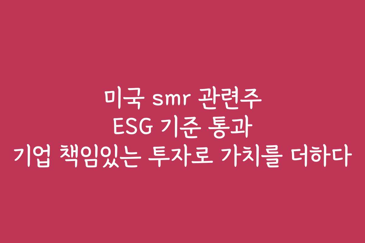 미국 smr 관련주 ESG 기준 통과 기업 책임있는 투자로 가치를 더하다