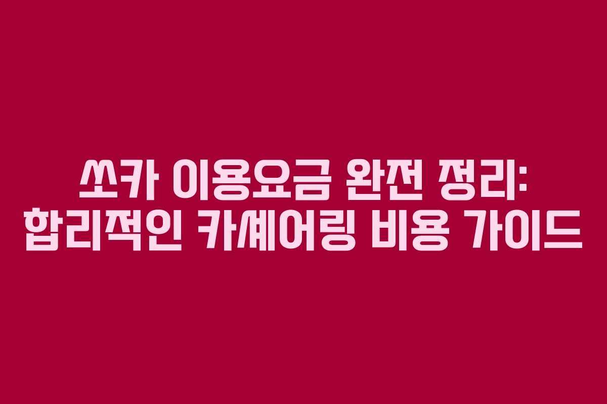 쏘카 이용요금 완전 정리: 합리적인 카셰어링 비용 가이드