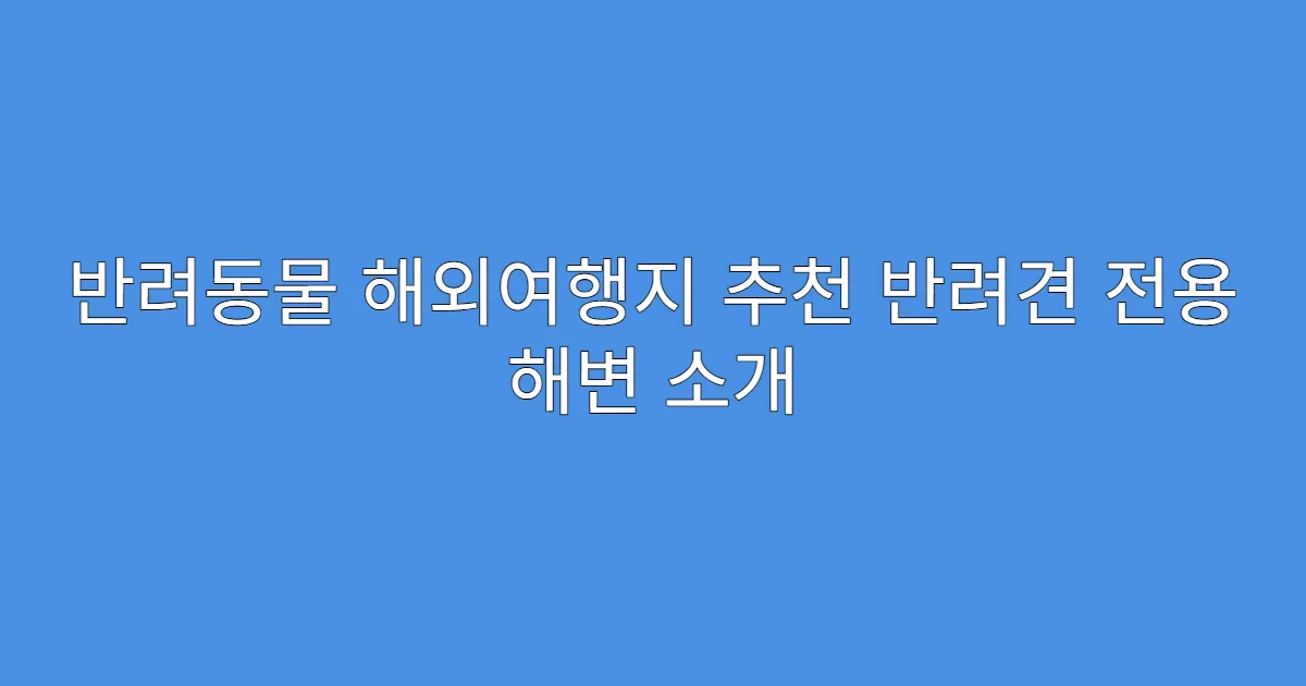 반려동물 해외여행지 추천 반려견 전용 해변 소개