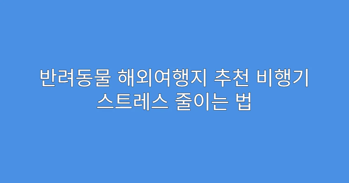 반려동물 해외여행지 추천 비행기 스트레스 줄이는 법