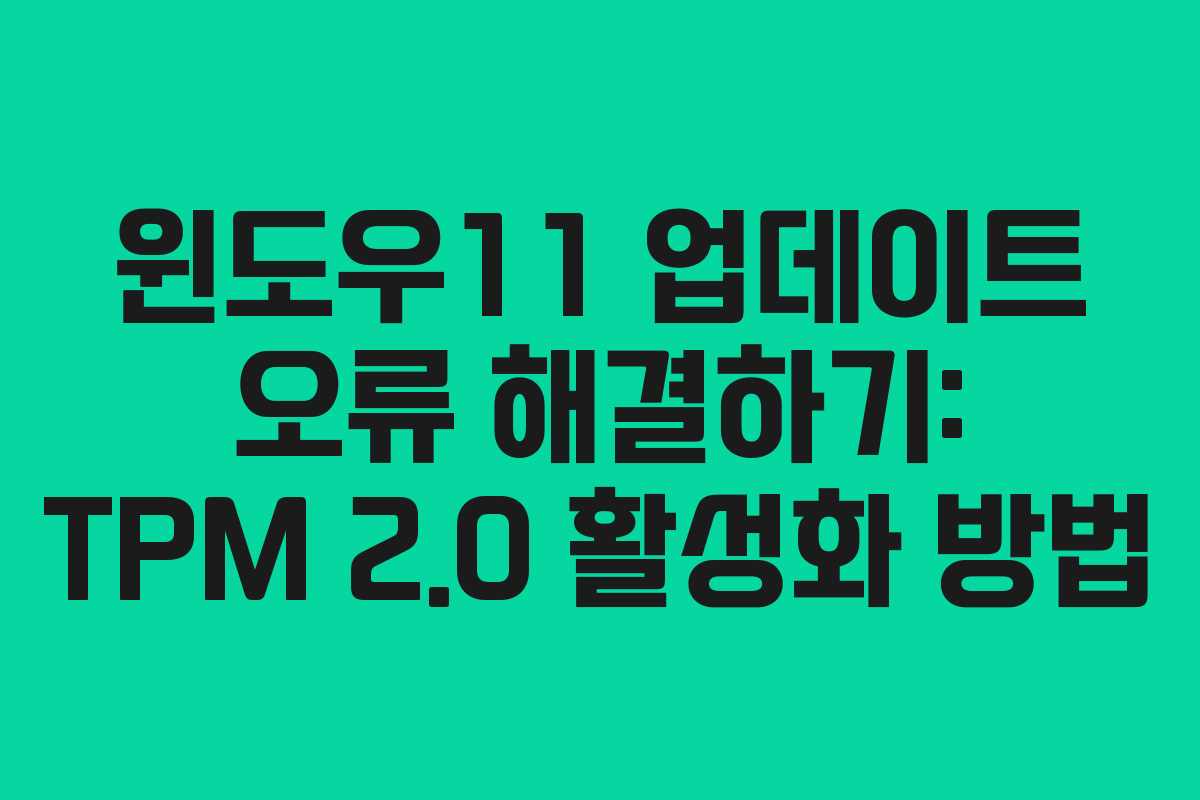 윈도우11 업데이트 오류 해결하기: TPM 2.0 활성화 방법
