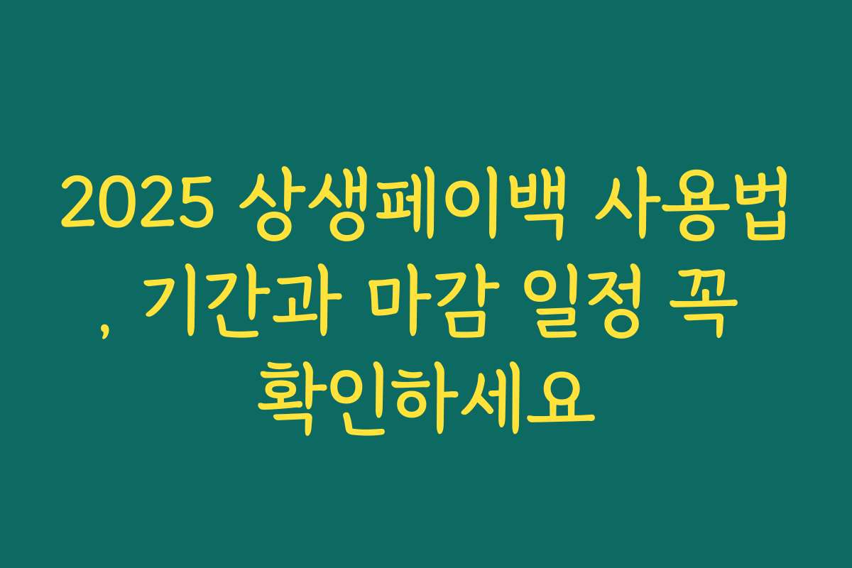 2025 상생페이백 사용법, 기간과 마감 일정 꼭 확인하세요