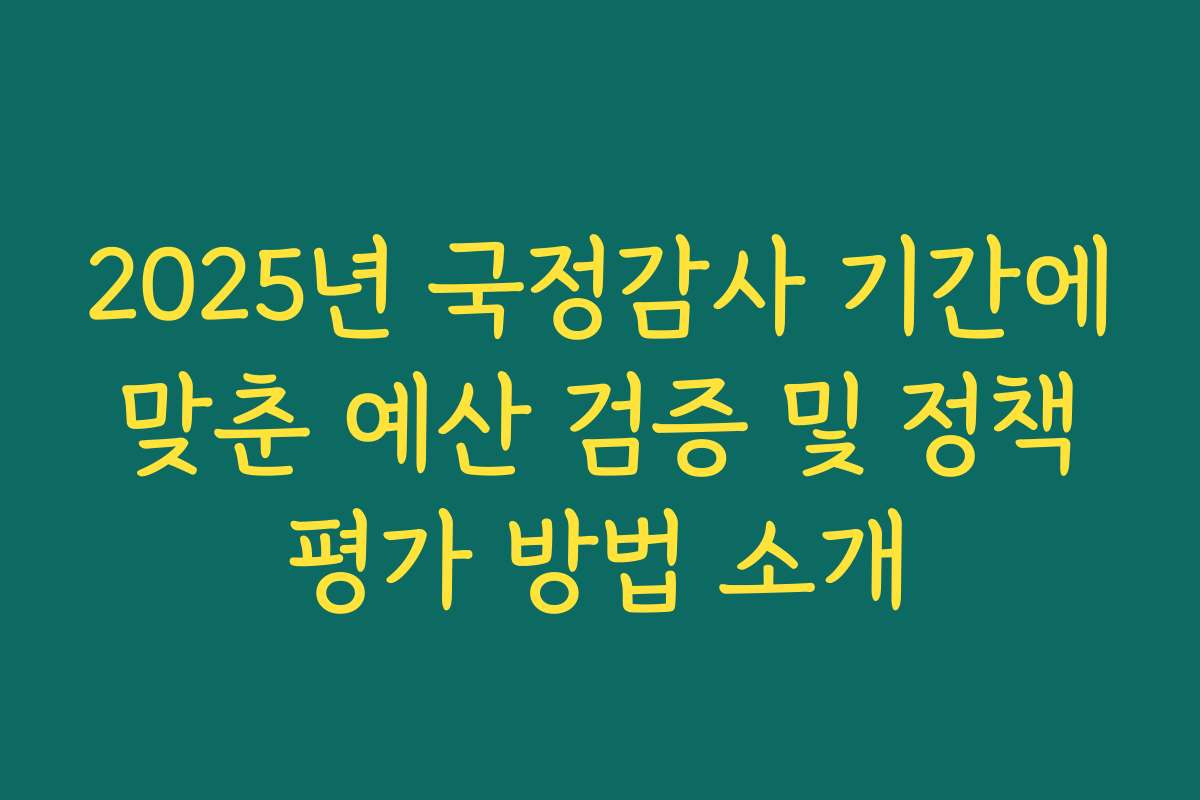 2025년 국정감사 기간에 맞춘 예산 검증 및 정책 평가 방법 소개