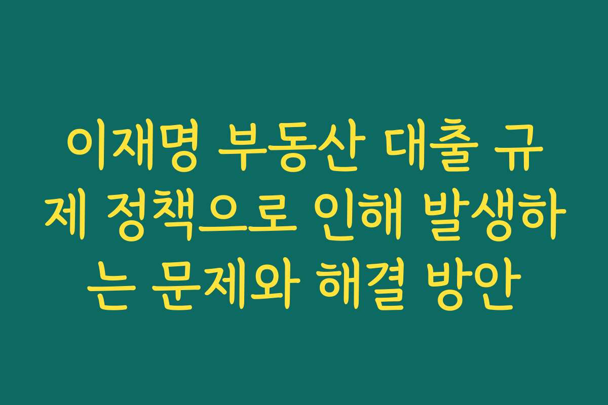 이재명 부동산 대출 규제 정책으로 인해 발생하는 문제와 해결 방안