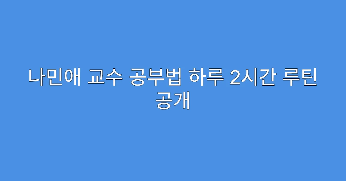 나민애 교수 공부법 하루 2시간 루틴 공개