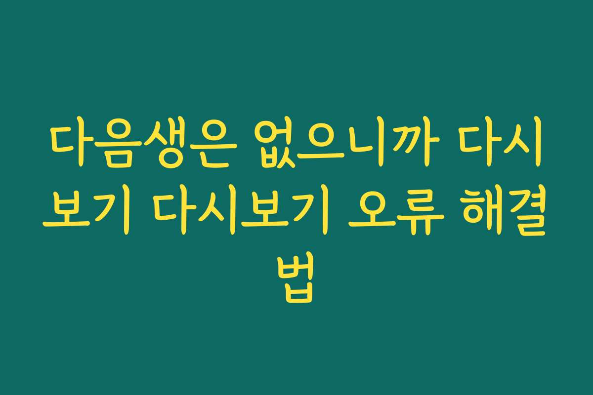 다음생은 없으니까 다시보기 다시보기 오류 해결법