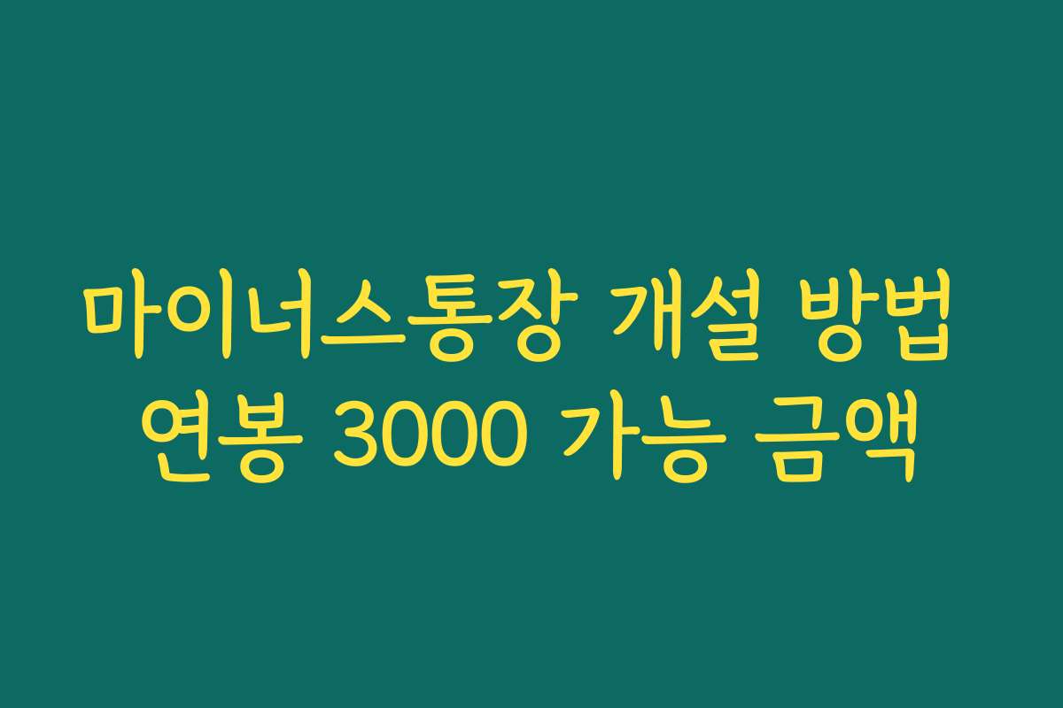 마이너스통장 개설 방법 연봉 3000 가능 금액