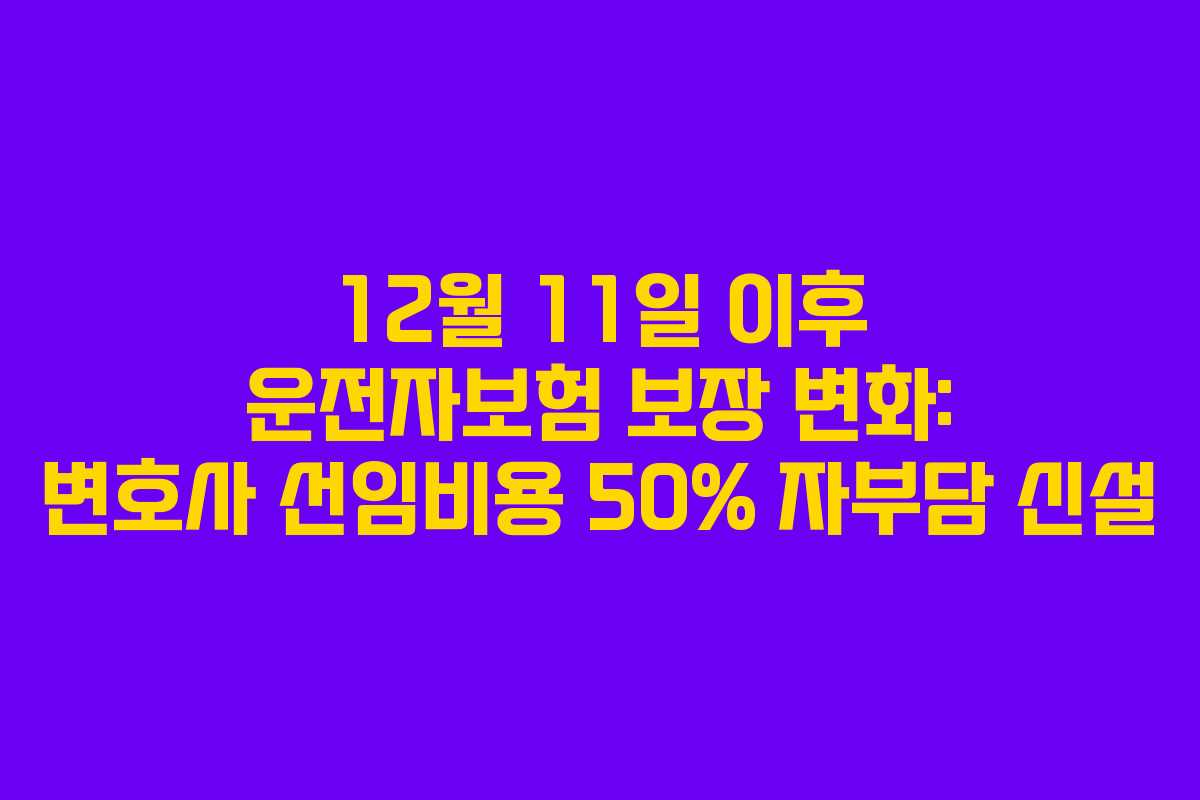12월 11일 이후 운전자보험 보장 변화: 변호사 선임비용 50% 자부담 신설