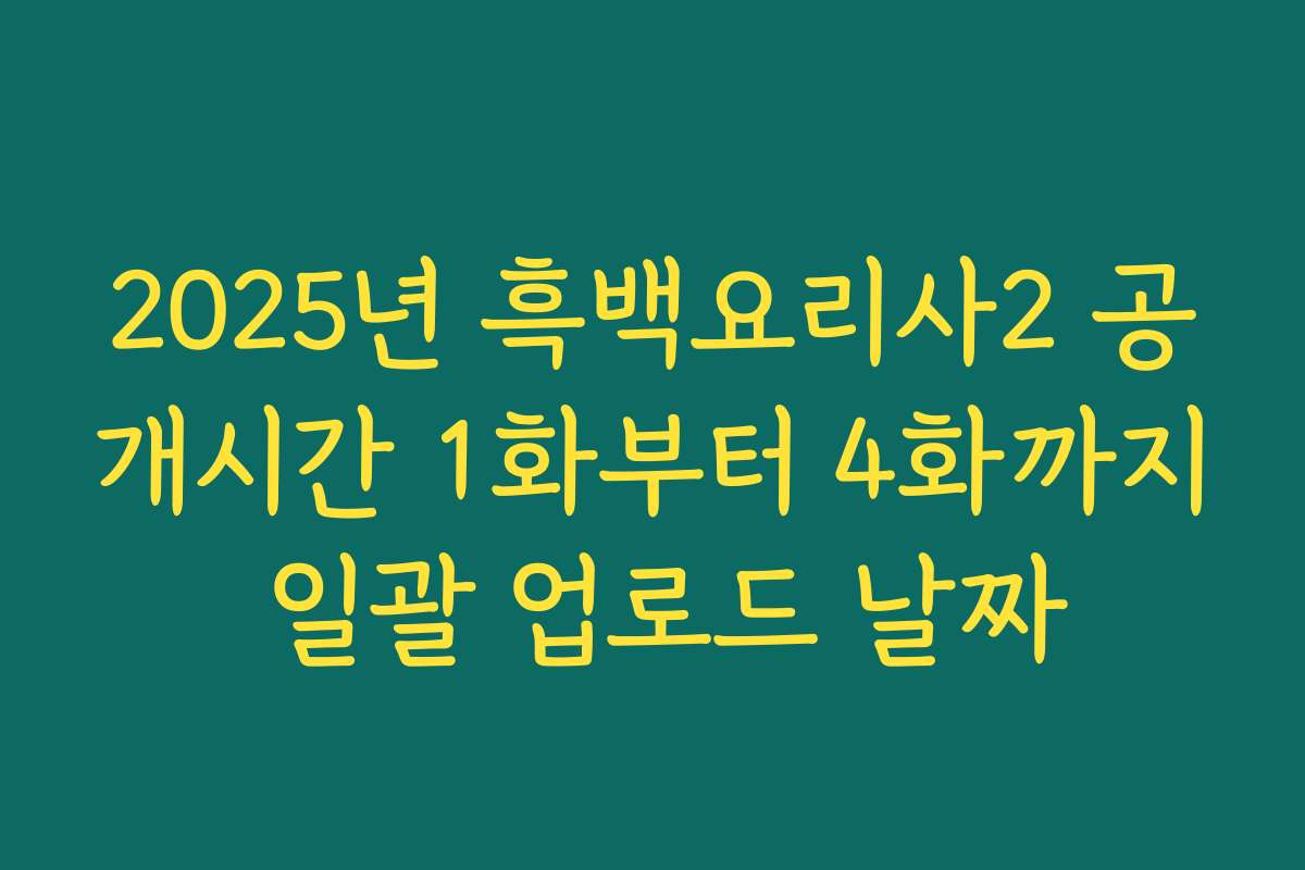 2025년 흑백요리사2 공개시간 1화부터 4화까지 일괄 업로드 날짜