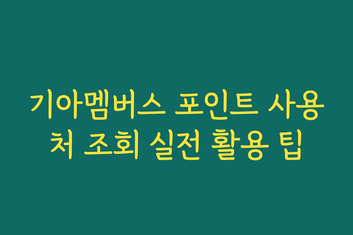 기아멤버스 포인트 사용처 조회 실전 활용 팁