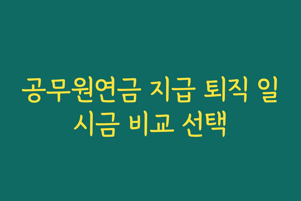 공무원연금 지급 퇴직 일시금 비교 선택