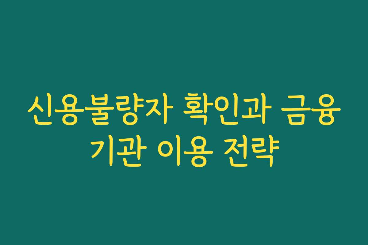 신용불량자 확인과 금융기관 이용 전략