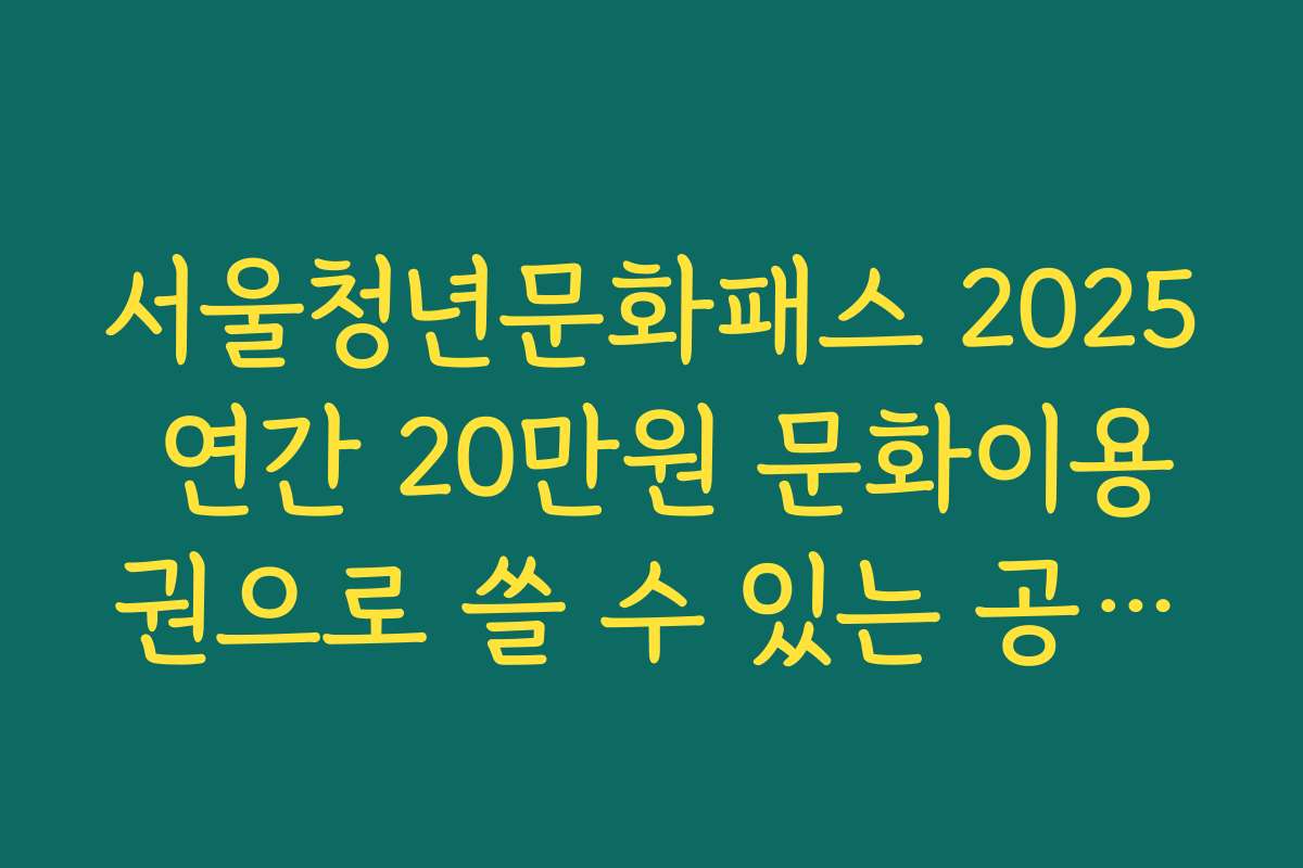 서울청년문화패스 2025 연간 20만원 문화이용권으로 쓸 수 있는 공연·전시 종류 소개