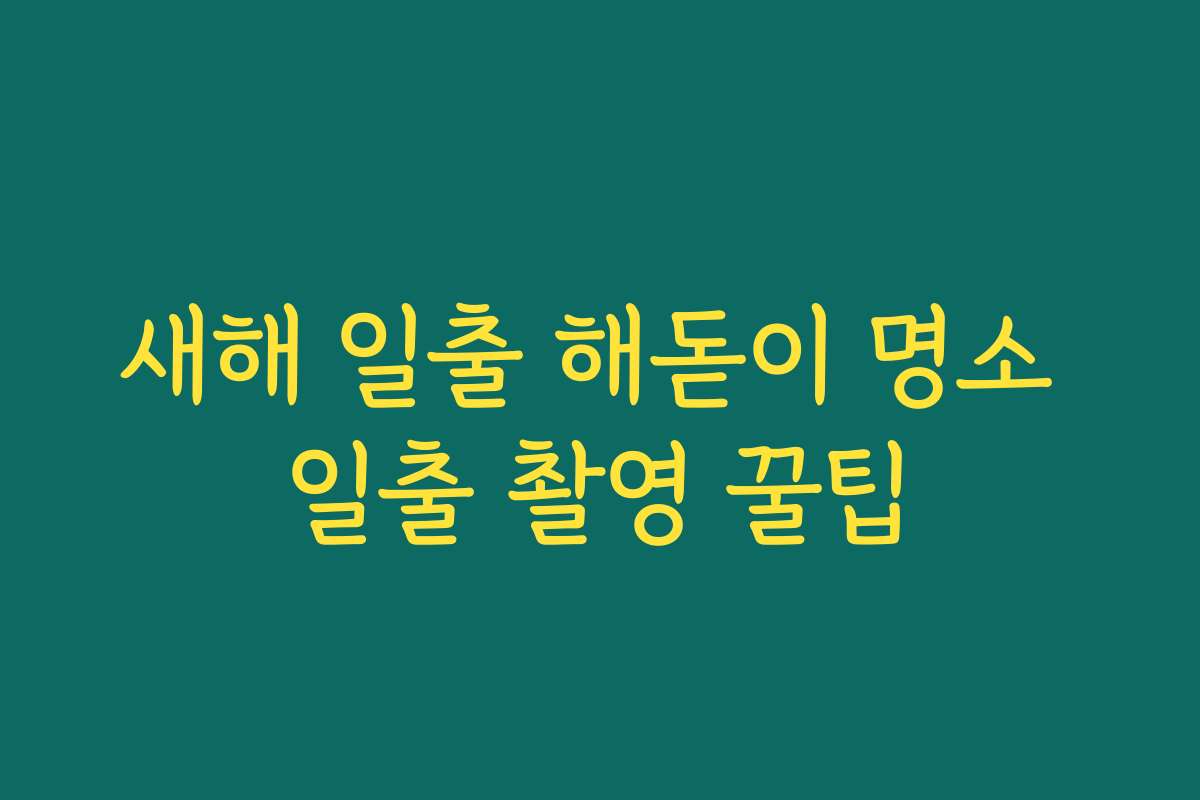 새해 일출 해돋이 명소 일출 촬영 꿀팁