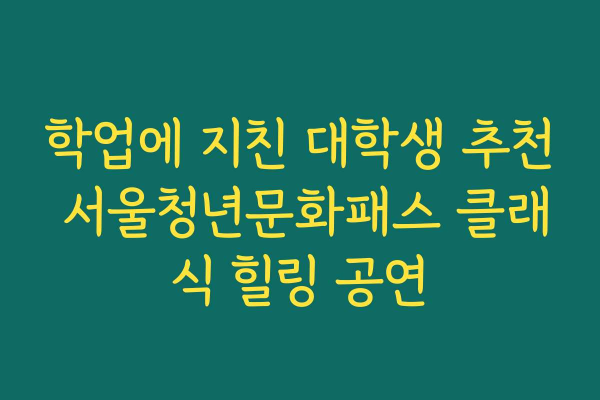 학업에 지친 대학생 추천 서울청년문화패스 클래식 힐링 공연