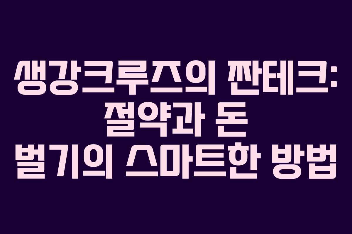 생강크루즈의 짠테크: 절약과 돈 벌기의 스마트한 방법