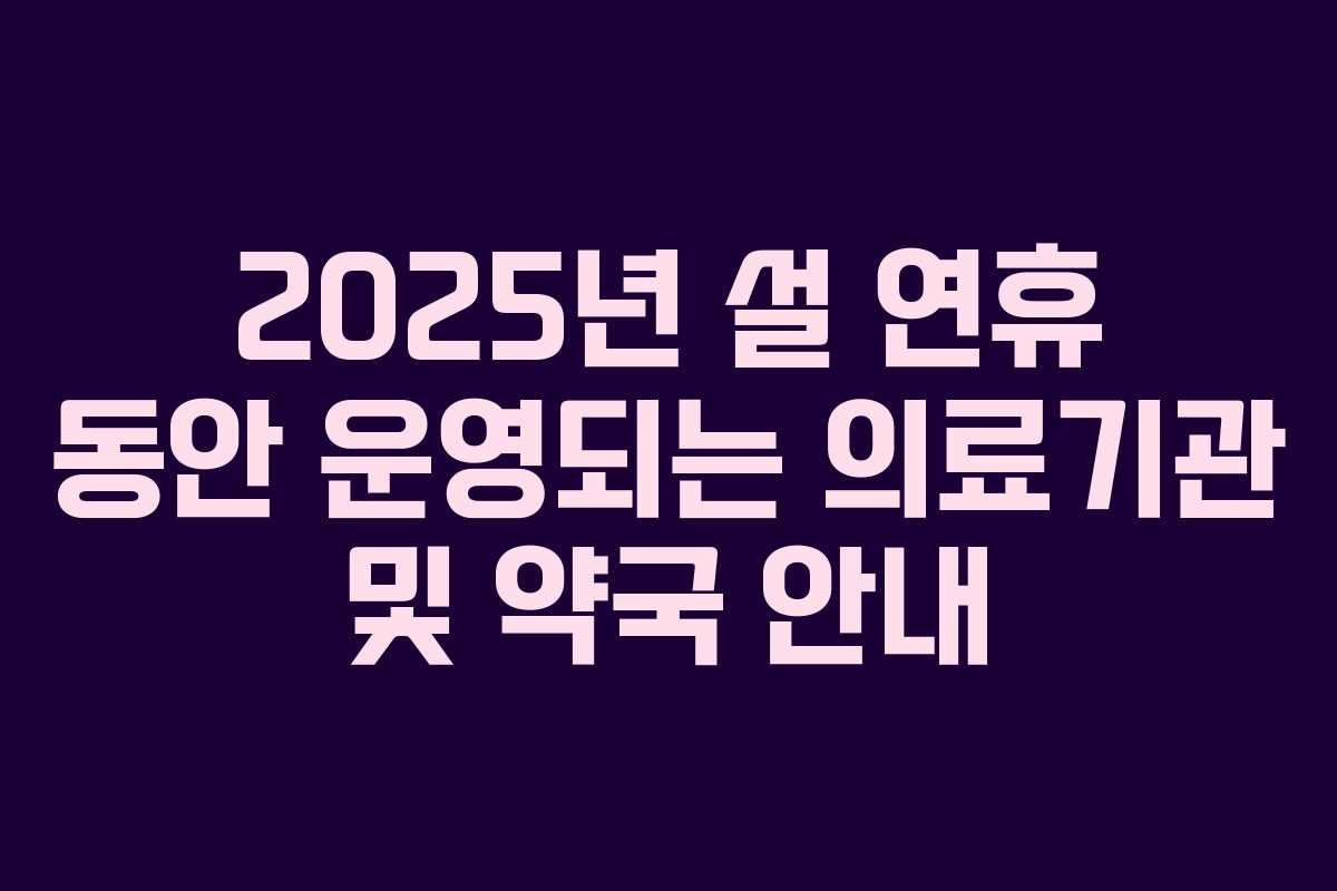 2025년 설 연휴 동안 운영되는 의료기관 및 약국 안내