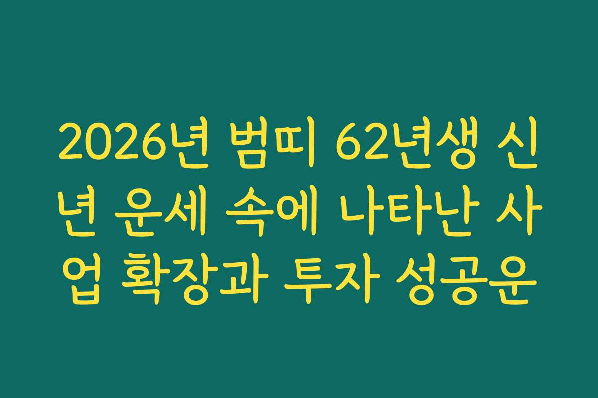 2026년 범띠 62년생 신년 운세 속에 나타난 사업 확장과 투자 성공운