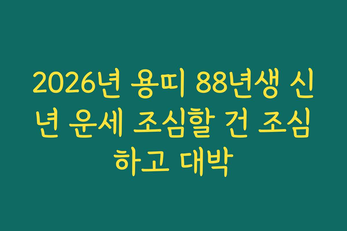 2026년 용띠 88년생 신년 운세 조심할 건 조심하고 대박