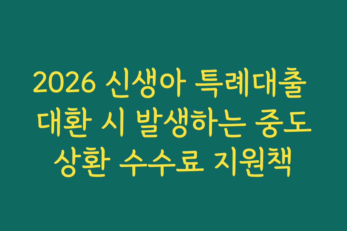 2026 신생아 특례대출 대환 시 발생하는 중도상환 수수료 지원책