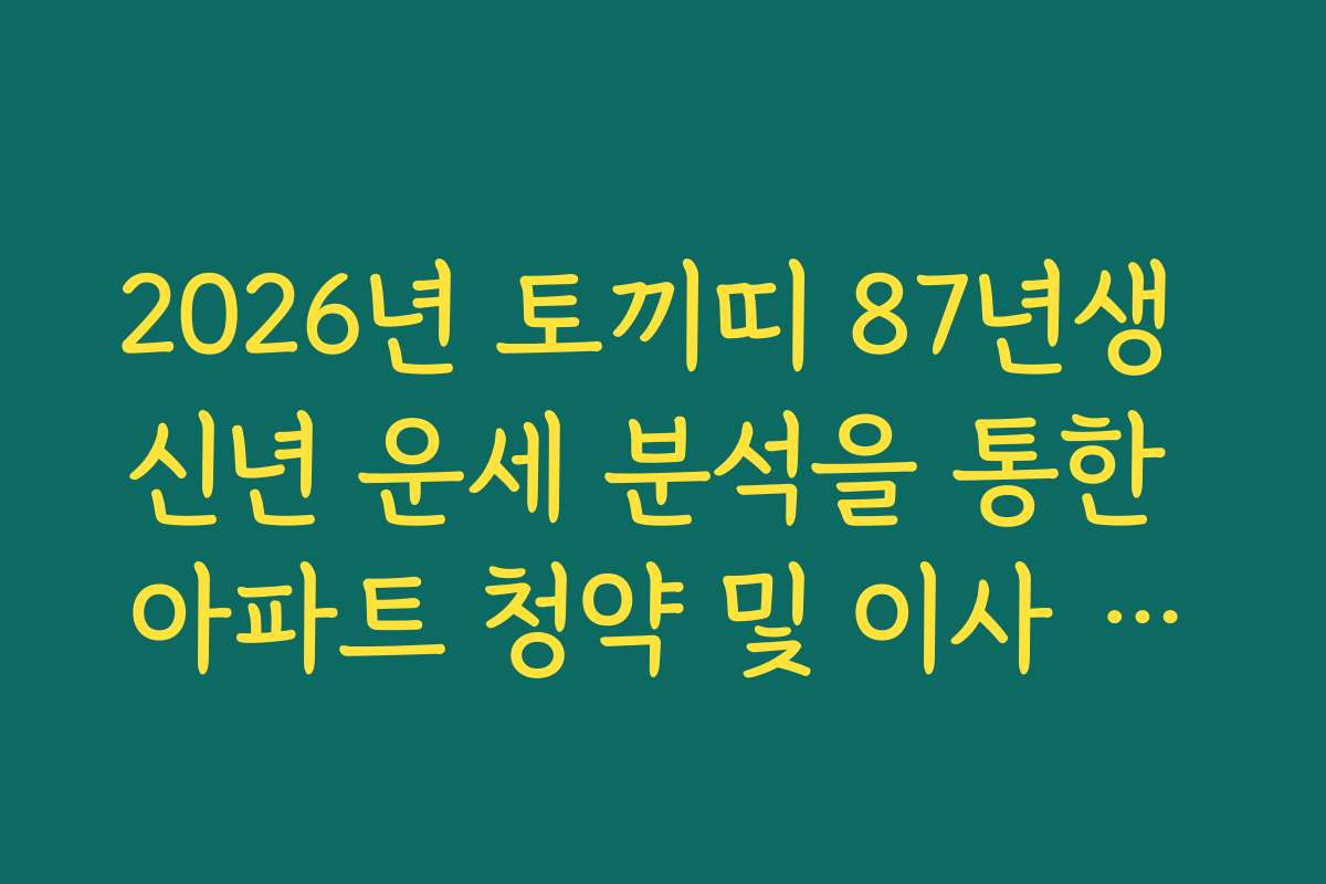 2026년 토끼띠 87년생 신년 운세 분석을 통한 아파트 청약 및 이사 시기