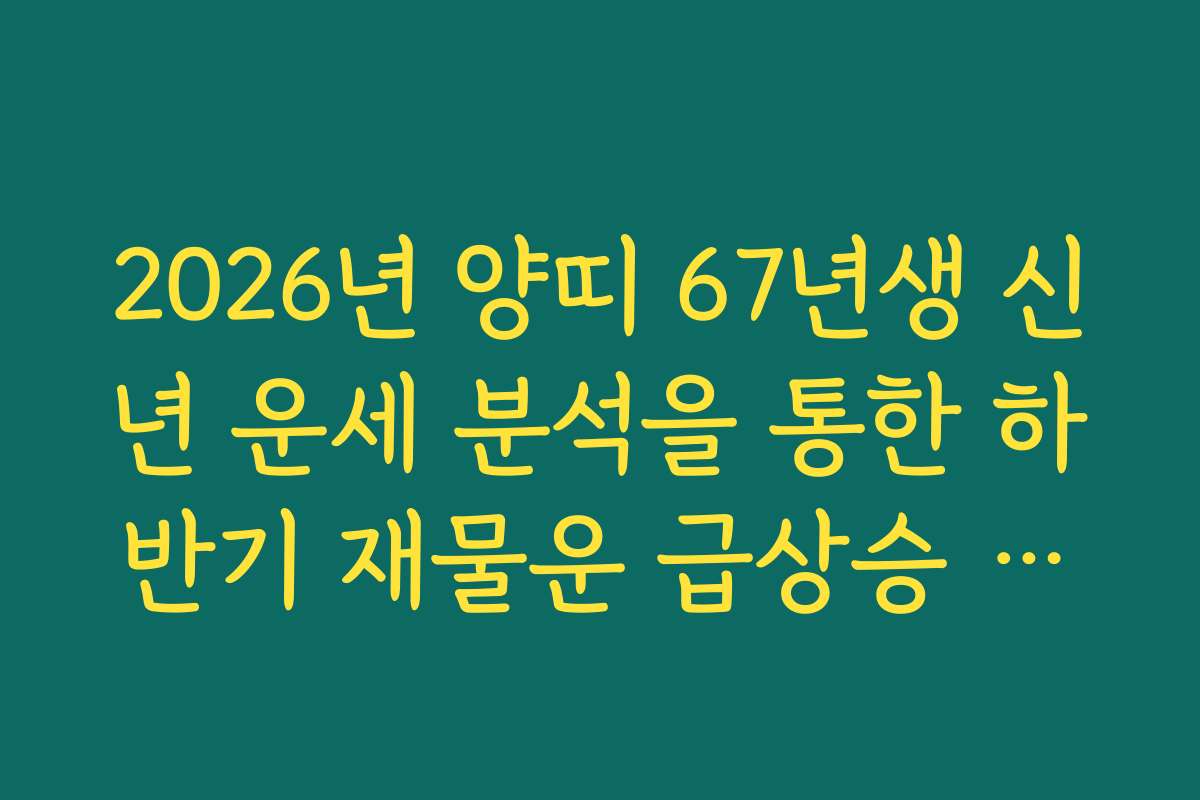 2026년 양띠 67년생 신년 운세 분석을 통한 하반기 재물운 급상승 구간