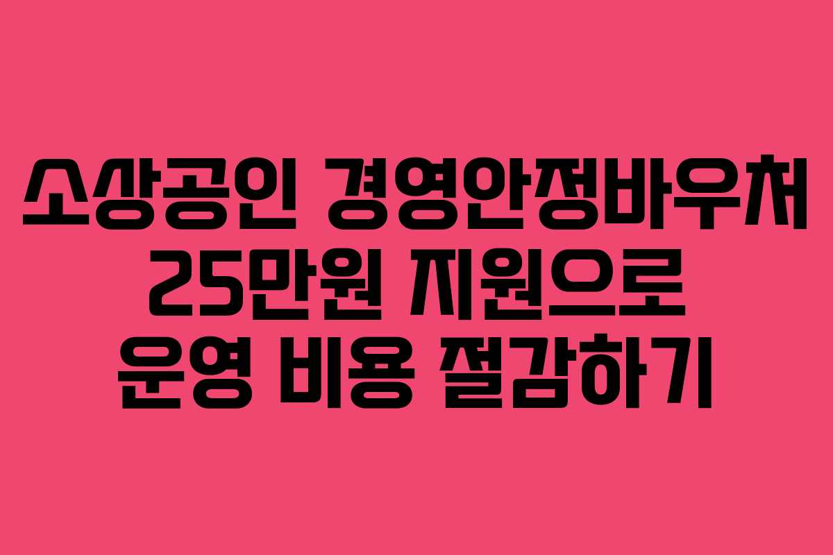 소상공인 경영안정바우처 25만원 지원으로 운영 비용 절감하기