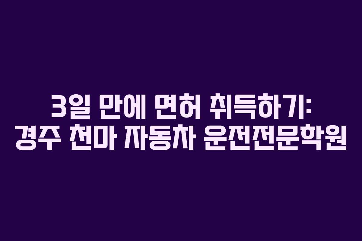 3일 만에 면허 취득하기: 경주 천마 자동차 운전전문학원