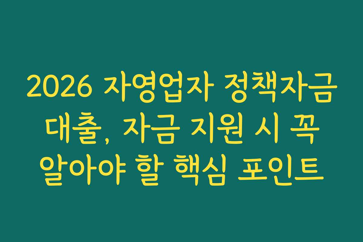 2026 자영업자 정책자금 대출, 자금 지원 시 꼭 알아야 할 핵심 포인트