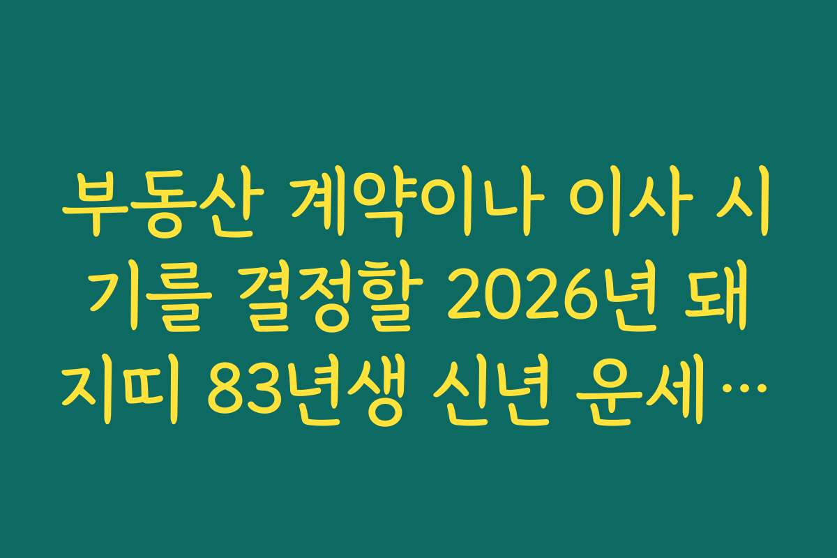 부동산 계약이나 이사 시기를 결정할 2026년 돼지띠 83년생 신년 운세 가이드