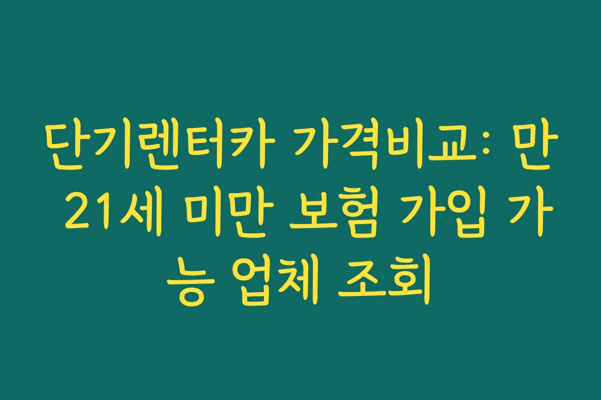 단기렌터카 가격비교: 만 21세 미만 보험 가입 가능 업체 조회