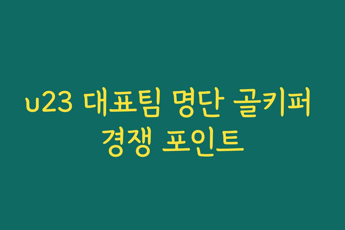 u23 대표팀 명단 골키퍼 경쟁 포인트