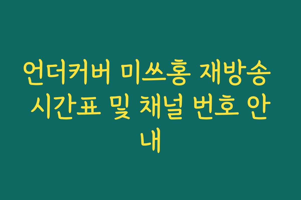 언더커버 미쓰홍 재방송 시간표 및 채널 번호 안내