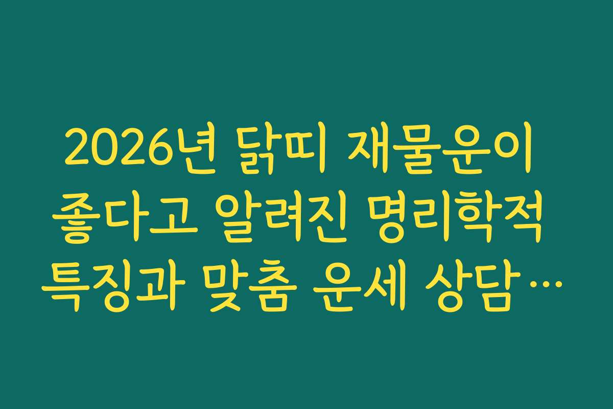 2026년 닭띠 재물운이 좋다고 알려진 명리학적 특징과 맞춤 운세 상담 후기를 소개합니다