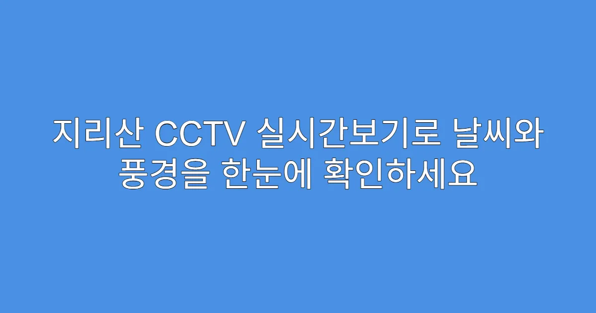 지리산 CCTV 실시간보기로 날씨와 풍경을 한눈에 확인하세요