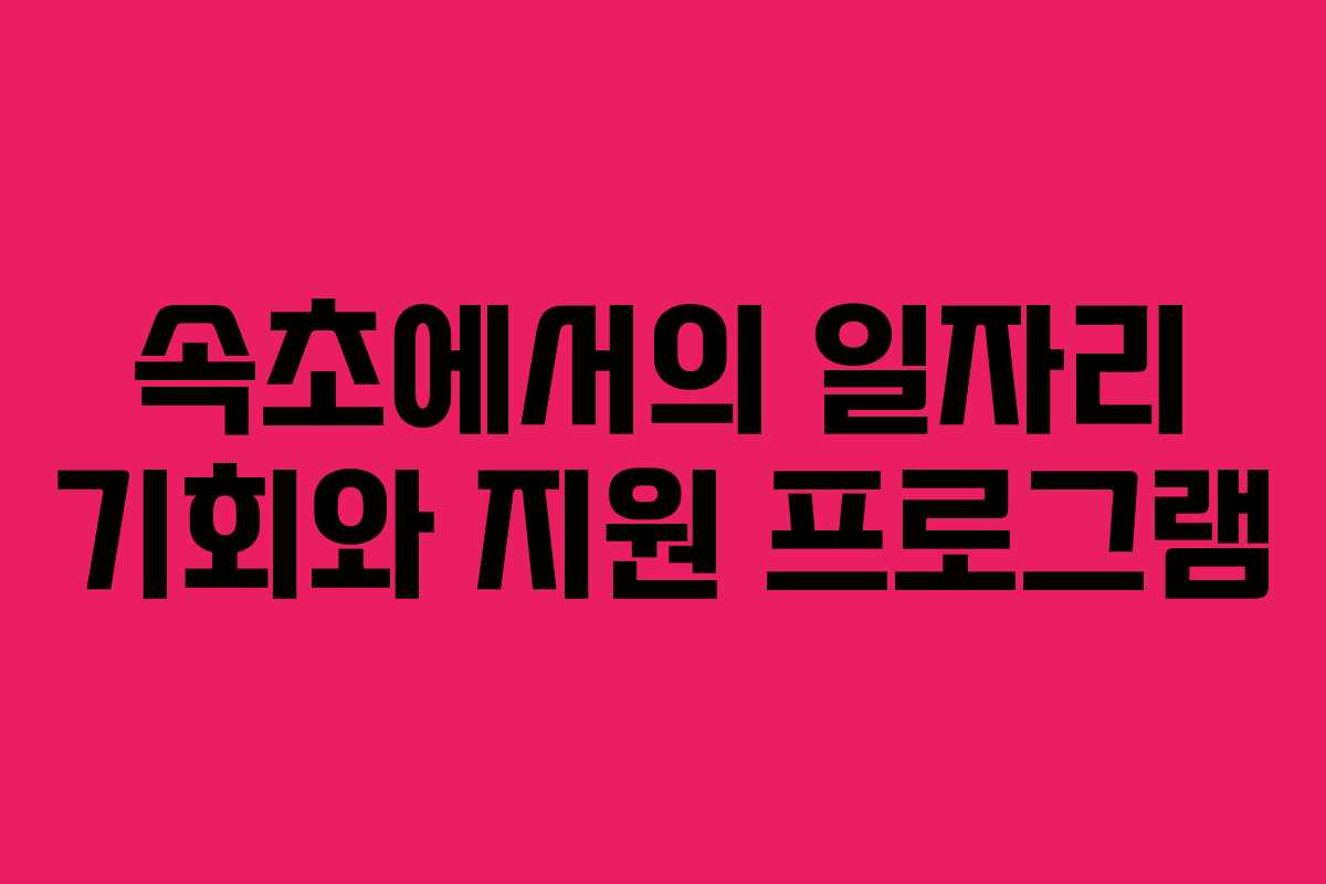 속초에서의 일자리 기회와 지원 프로그램
