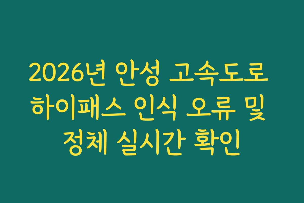 2026년 안성 고속도로 하이패스 인식 오류 및 정체 실시간 확인