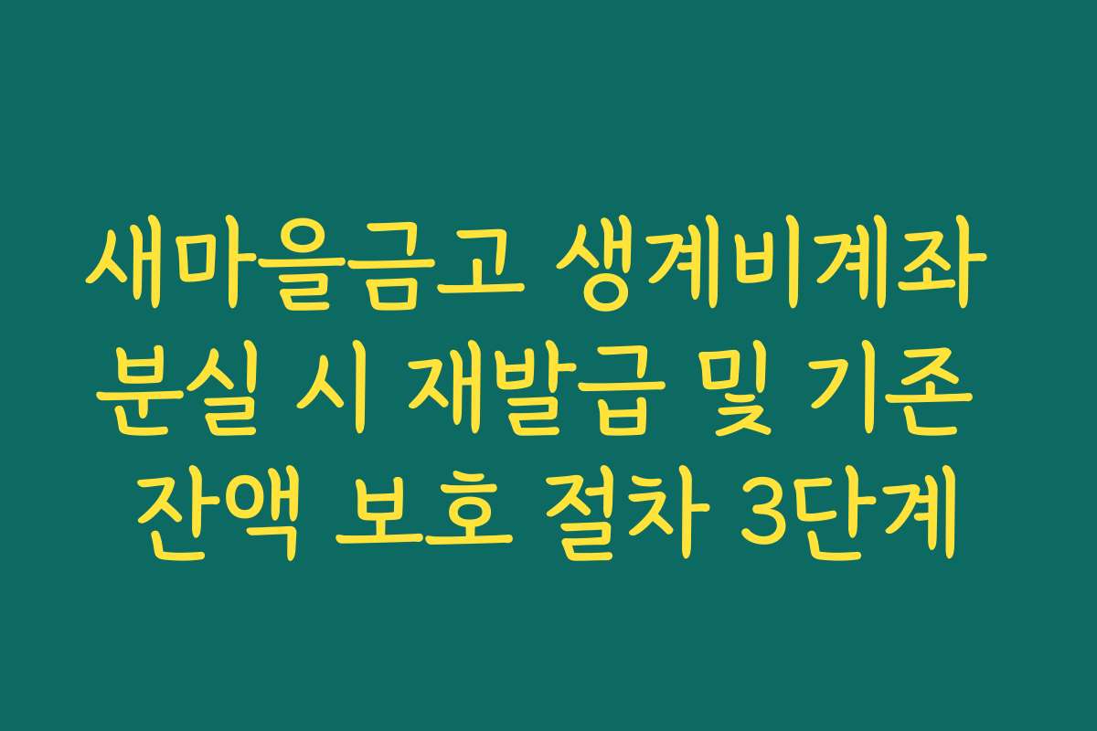 새마을금고 생계비계좌 분실 시 재발급 및 기존 잔액 보호 절차 3단계