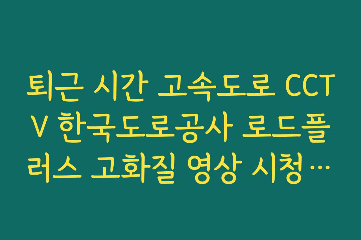 퇴근 시간 고속도로 CCTV 한국도로공사 로드플러스 고화질 영상 시청 가이드