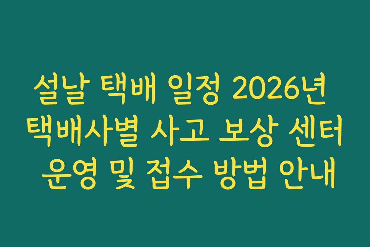 설날 택배 일정 2026년 택배사별 사고 보상 센터 운영 및 접수 방법 안내