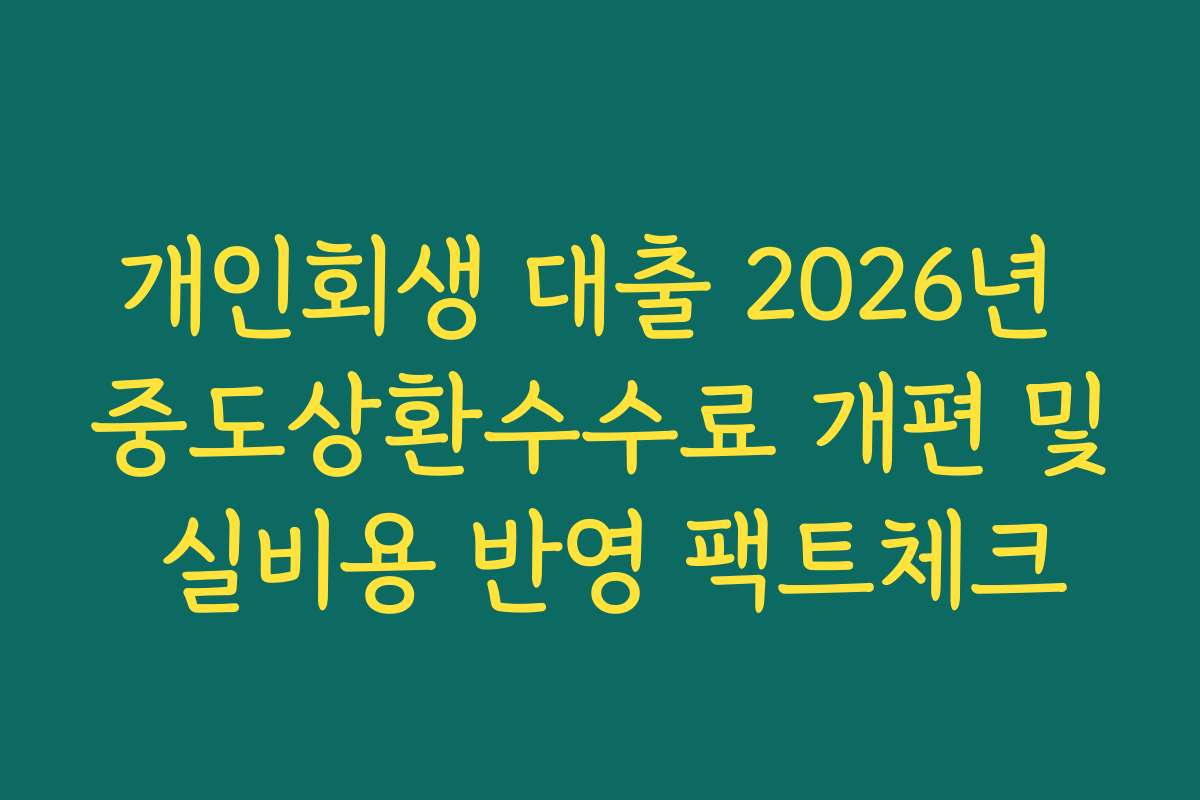 개인회생 대출 2026년 중도상환수수료 개편 및 실비용 반영 팩트체크