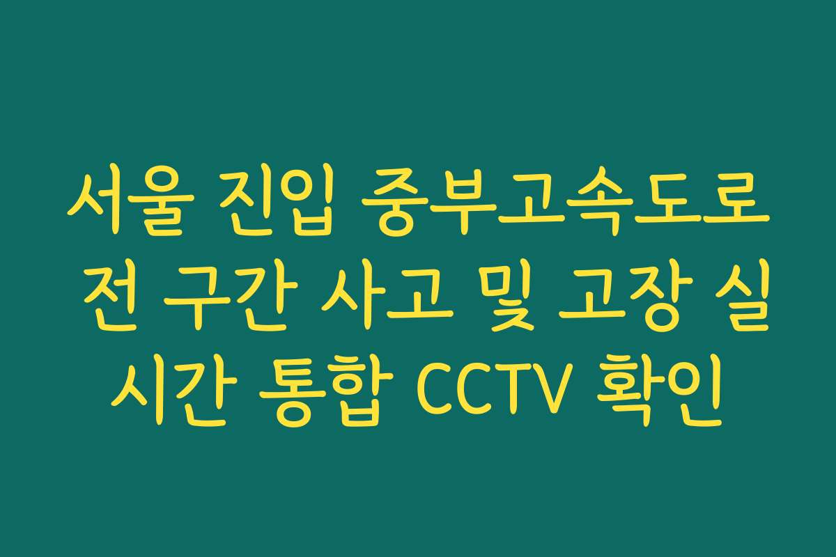 서울 진입 중부고속도로 전 구간 사고 및 고장 실시간 통합 CCTV 확인
